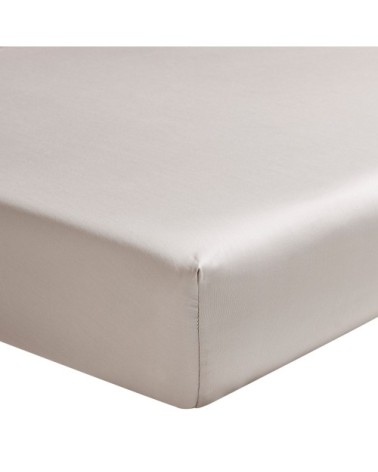 Drap housse uni en satin de coton gris Galet 90x190
