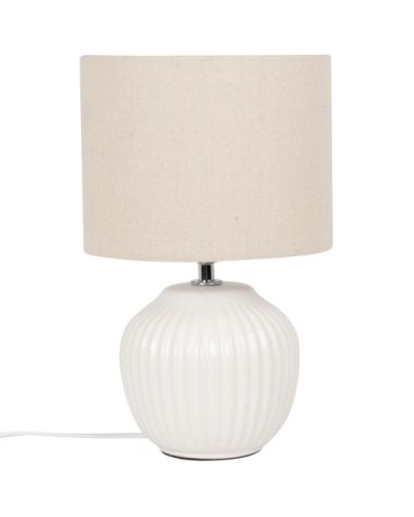 Lampe en céramique écrue et abat-jour en coton beige