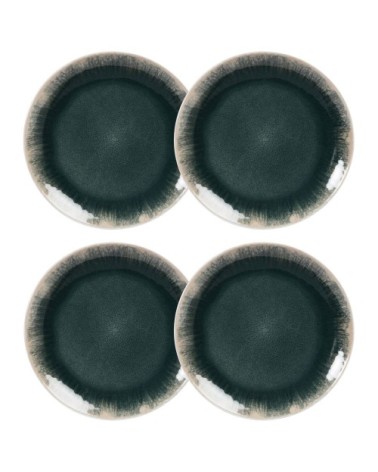 Assiette à dessert en grès bleu vert et écru