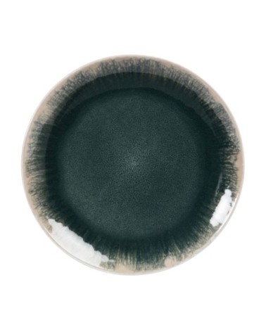 Assiette à dessert en grès bleu vert et écru