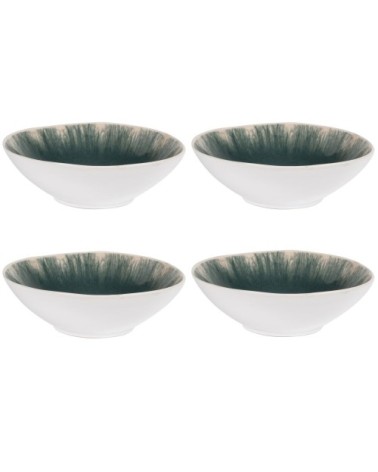 Assiette à creuse en grès bleu vert et écru