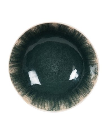 Assiette à creuse en grès bleu vert et écru