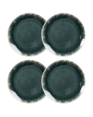 Assiette plate en grès bleu vert et écru