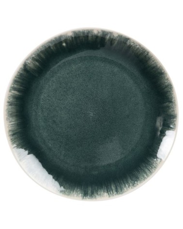 Assiette plate en grès bleu vert et écru