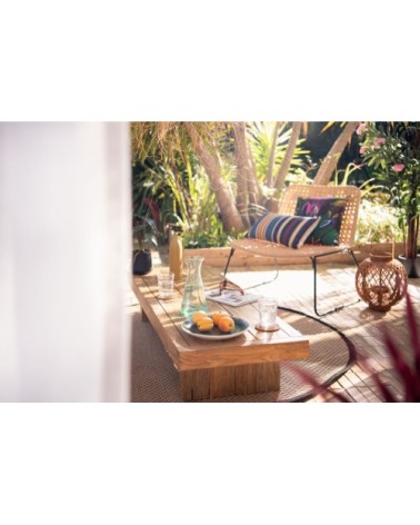 Assiette plate en grès bleu vert et écru