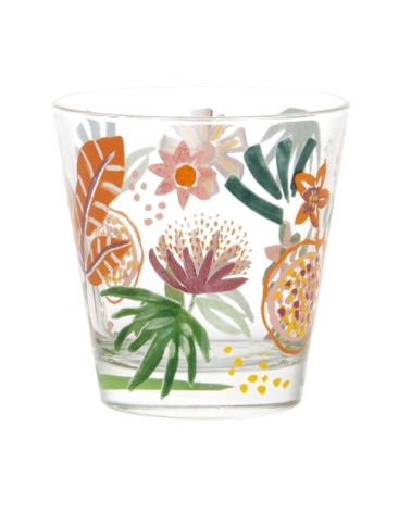 Gobelet en verre motif végétal multicolore