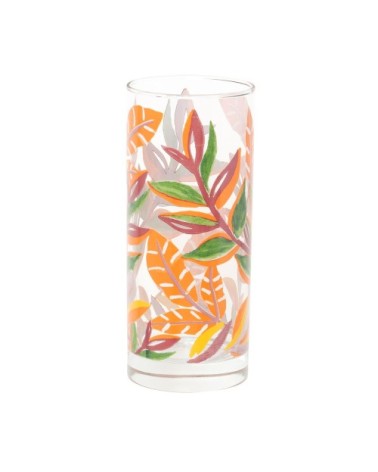 Verres en verre motif végétal multicolore (x6) support paillotte en fibre végétale