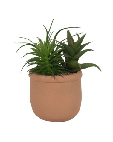 Plante artificielle verte et pot en ciment beige