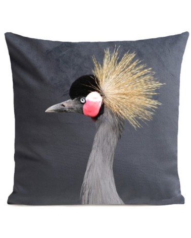 Coussin velours carré imprimé animaux gris moyen 60x60