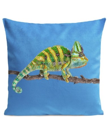 Coussin velours carré imprimé animaux bleu vif 60x60