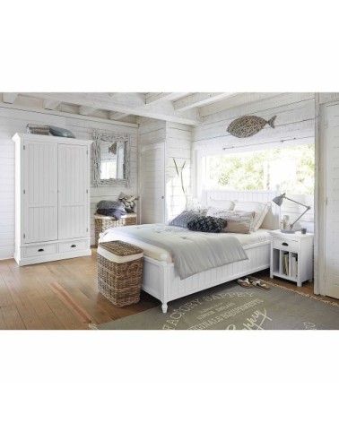 Lit 140x190 en pin blanc avec sommier à lattes