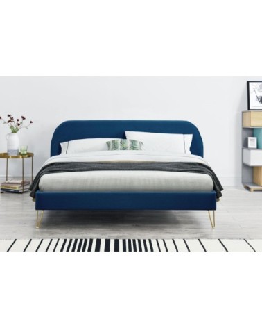 Structure de lit 160 x 200 cm x 200 cm en velours et laiton bleu