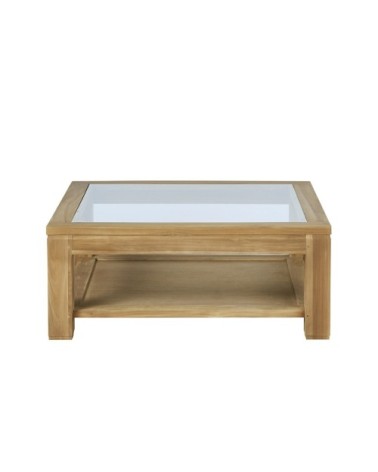 Table basse en teck massif vitrée