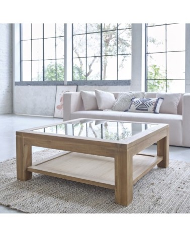 Table basse en teck massif vitrée