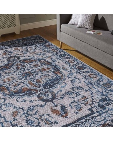 Tapis ethnique berbère en polyester bleu jeans 80x150