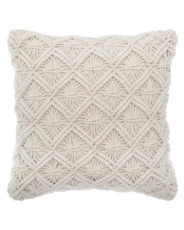 Coussin déhoussable en macramé coton ecru 40 x 40