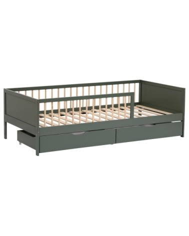 Lit pour enfant avec tiroirs 190x90cm vert bois