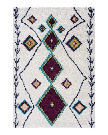 Tapis salon berbère en laine artificielle crème et lilas 120X160