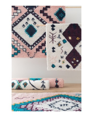 Tapis salon berbère en laine artificielle crème et lilas 120X160