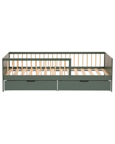 Lit pour enfant avec tiroirs 190x90cm vert bois