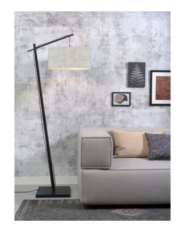 Lampadaire en bambou noir/lin H176cm