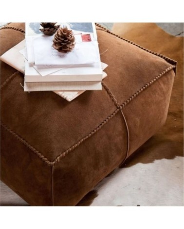 Pouf carré 50x50cm en cuir marron