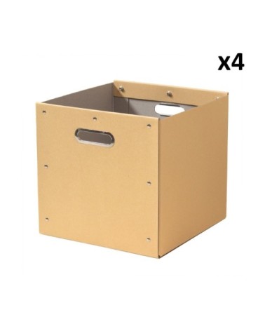 Lot de 4 cubes de rangement en kraft - 28x28x27cm - Beige