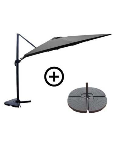 Ensemble parasol gris 3x4m et 4 dalles à lester