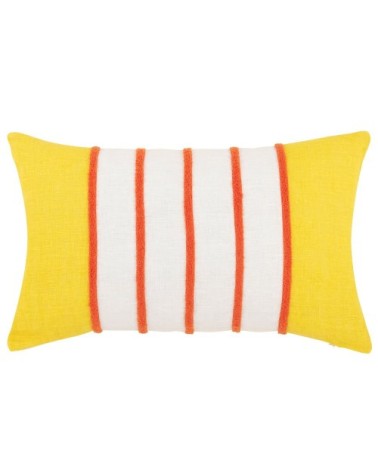 Housse de coussin en lin à rayures tuftées orange, jaunes et écrues 30x50