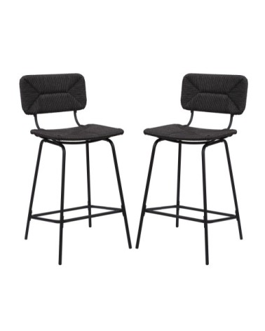 Lot de 2 tabourets de bar en métal et corde tressée noire 65 cm NEMA