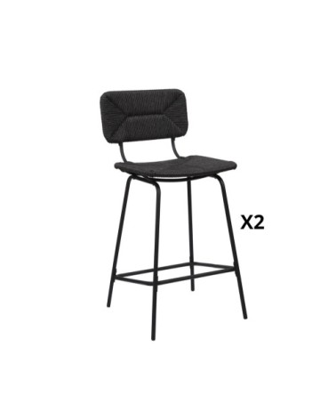 Lot de 2 tabourets de bar en métal et corde tressée noire 65 cm NEMA