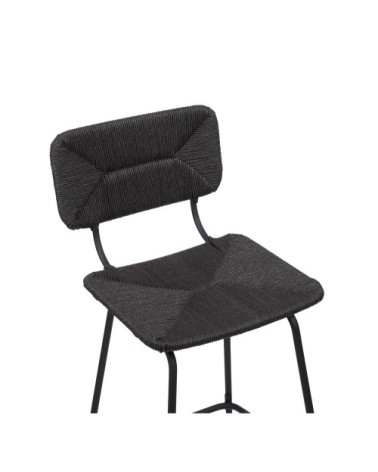 Lot de 2 tabourets de bar en métal et corde tressée noire 65 cm NEMA