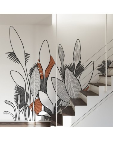 Papier peint panoramique végétal 425 x 250  gris