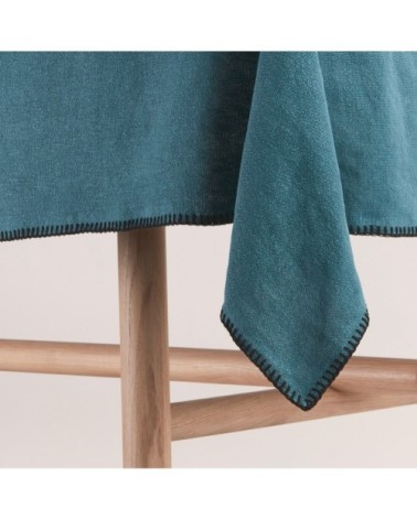 Nappe rectangulaire 140x250 cm Indigo et feston noir en Lin