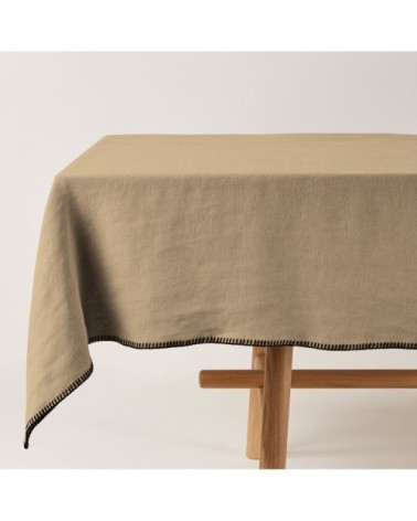 Nappe rectangulaire 140x320 cm Seigle et feston noir en Lin