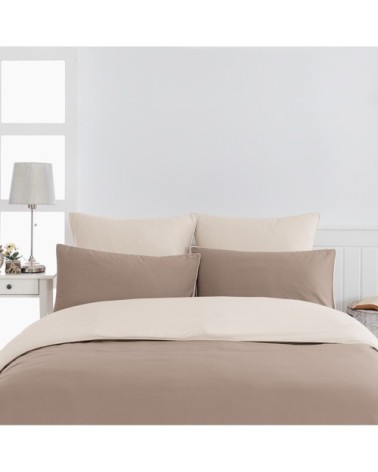 Housse de couette bicolore en percale coton  taupe/ficelle 200x200 cm