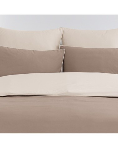 Housse de couette bicolore en percale coton  taupe/ficelle 200x200 cm