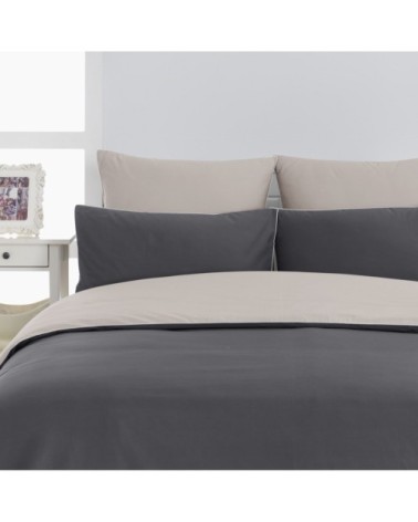 Housse de couette bicolore en percale coton  taupe/ficelle 200x200 cm