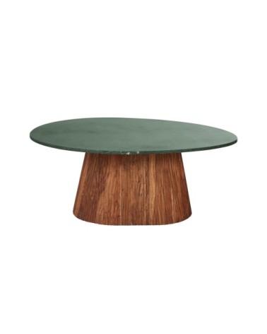 Table basse en marbre vert et bois d'acacia massif L103