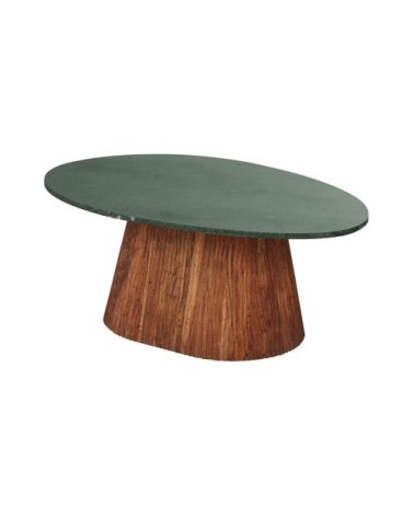Table basse en marbre vert et bois d'acacia massif L103