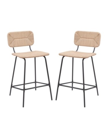 Lot de 2 tabourets de bar en métal et corde tressée 65 cm