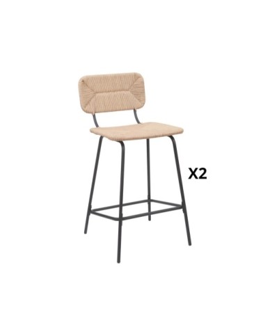 Lot de 2 tabourets de bar en métal et corde tressée 65 cm