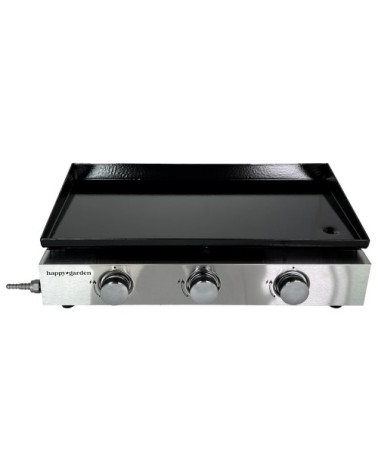 Plancha au gaz 3 brûleurs plaque en fonte acier noir et inox