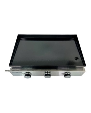 Plancha au gaz 3 brûleurs plaque en fonte acier noir et inox