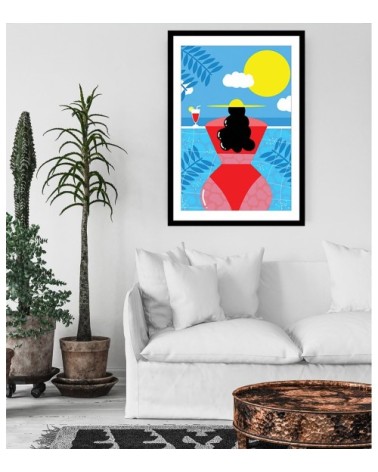 Affiche femme au bord de la piscine 40x60cm
