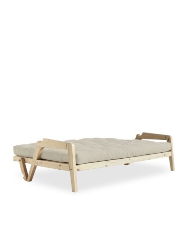 Canapé convertible en bois naturel et tissu beige 2 places