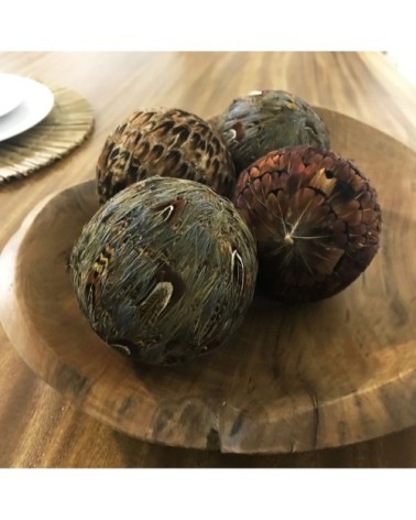 Lot de 3 boules décoratives en plumes de faisan