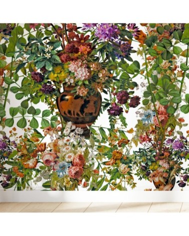 Papier peint motifs fleurs feuillage blanc  425x260cm