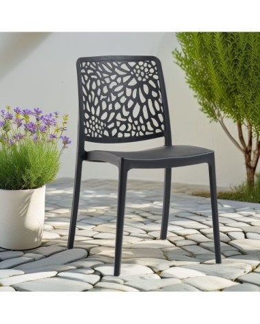 Lot de 6 chaises de jardin empilables en polypropylène noir