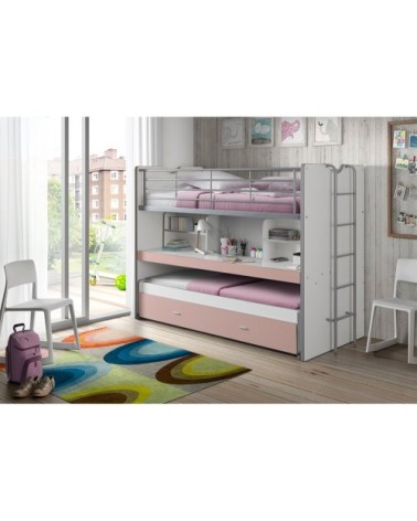 Lit combiné 80 90x200 sommier inclus rose